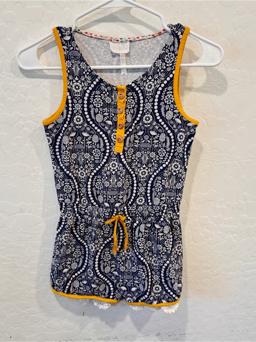 Matilda Jane 435 Southern Sun Romper Girls 10 Navy White Yellow Patterned Summer